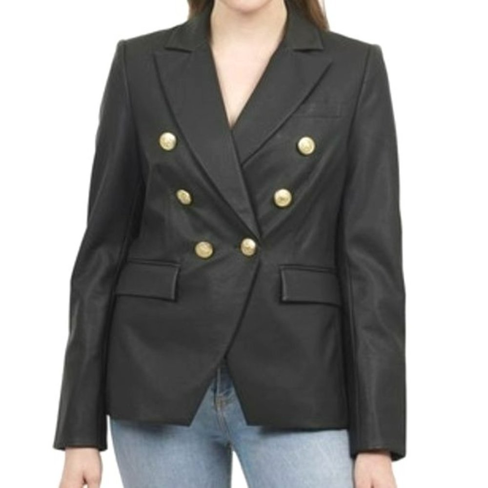 Love Token Nellie Faux Leather Gold Button Blazer Black Size XS NWT